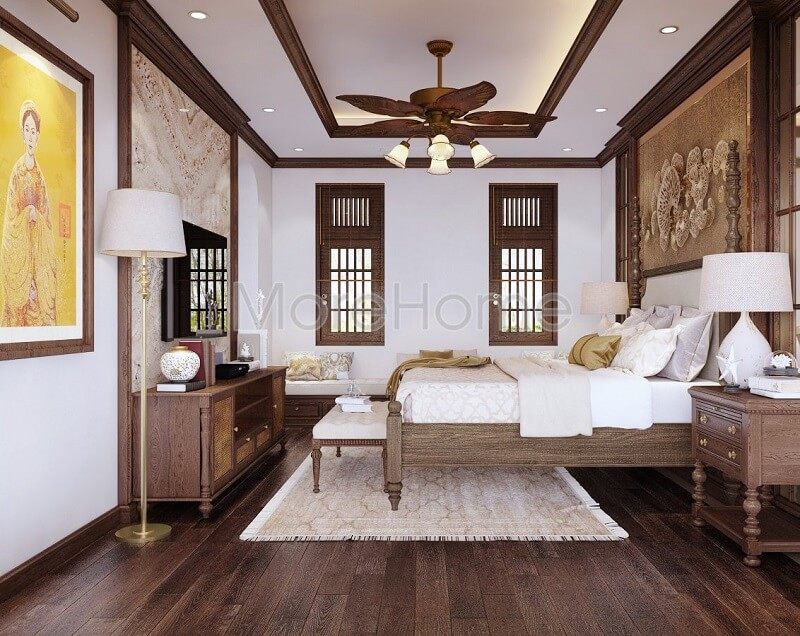Mẫu thiết kế giường ngủ gỗ óc chó được yêu thích cho căn phòng ngủ phong cách tân cổ điển
